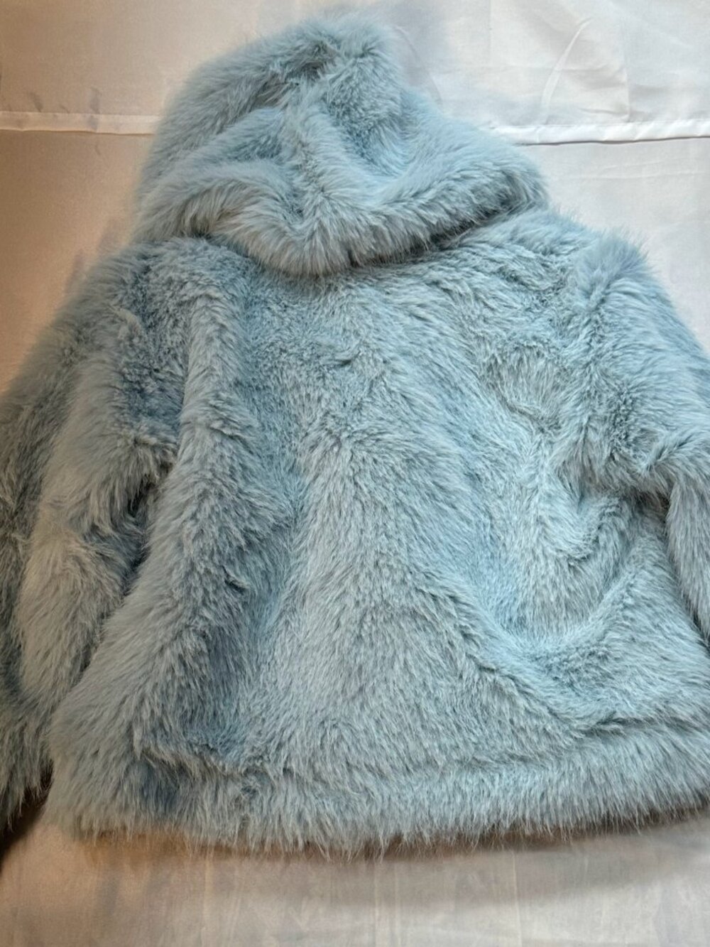 Wild Fable Target Dewdrop Aqua Blue Shaggy Faux Fur Cropped Hooded Jacket - Picture 2 of 7